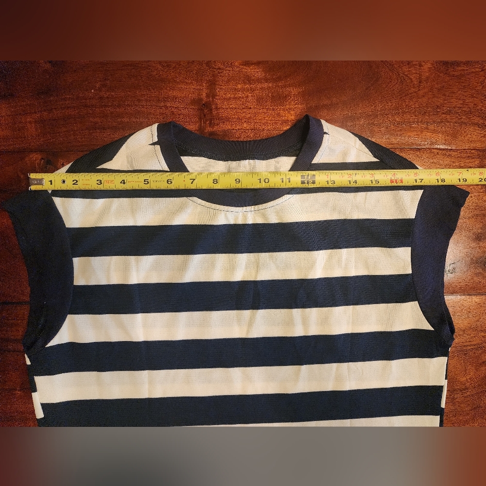 Crewneck A Line Navy & White Striped Summer T-shirt Dress Mini W Pockets NWOT - Picture 9 of 12